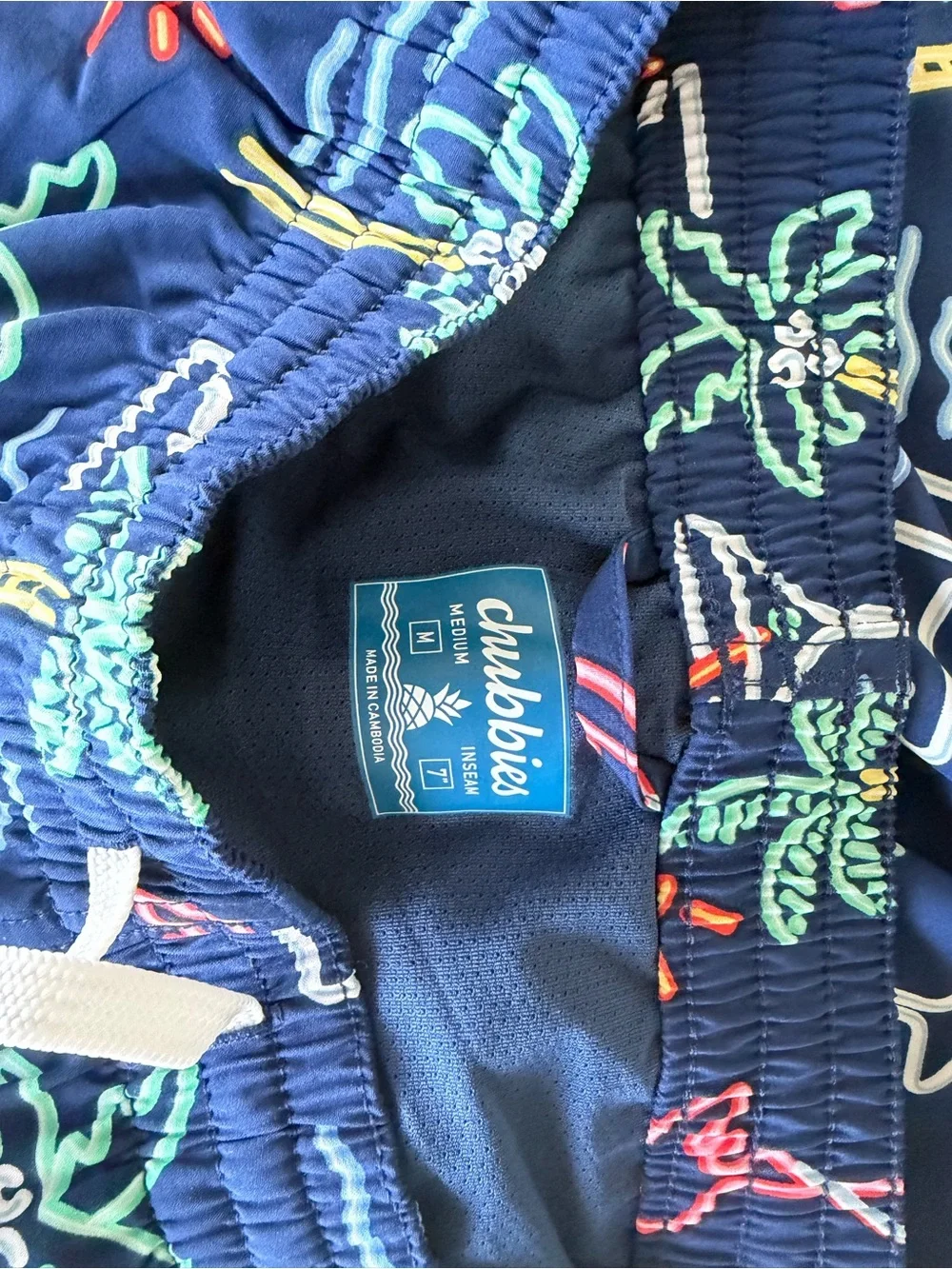 chubbies Navy Neon Tropical Swim Trunks